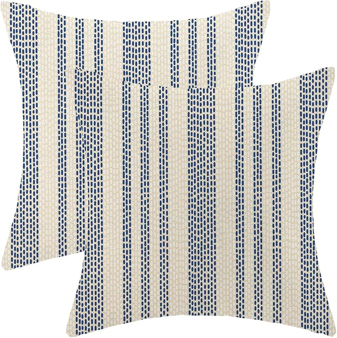 Boho Pillow Covers 18x18 Pack of 2 Blue Polka Dot Stripes Decorative Throw Pillow Covers Bohemian Abstract Modern Decoration Pillowcase Farmhouse Linen Cushion Case for Home Couch,Outdoor Decor