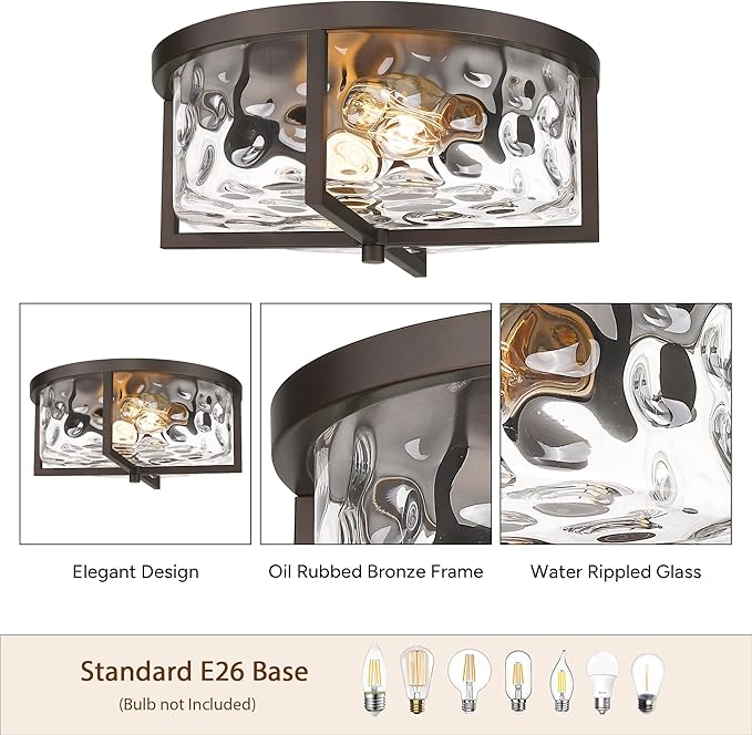 Kitchen Ceiling Light Fixtures, 13" Flush Mount Ceiling Light, Modern Close to Ceiling Light Fixtures, Hammered Glass Flush Ceiling Light Antique Ceiling Light for Kitchen,Dining Room,Hallway