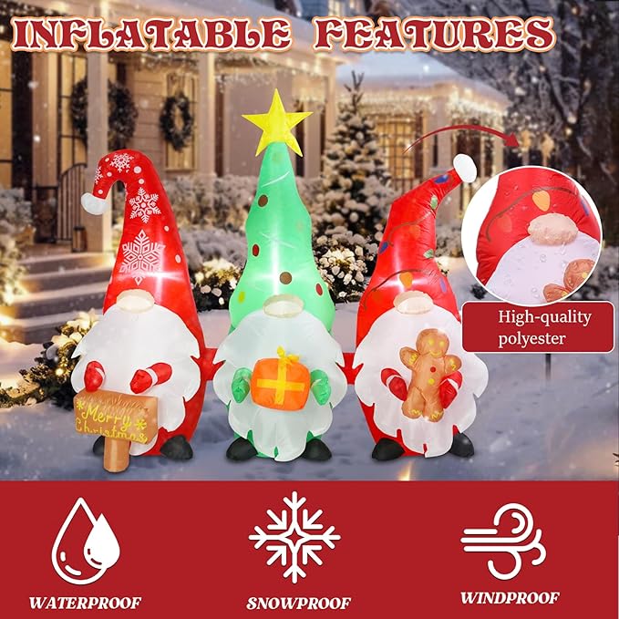Bshine Christmas Inflatable Outdoor Decorations, 5.9FT Gnome Celebration Sign, Blow Up Yard with Built-in LED for Holiday Party Home Outdoor/Indoor Garden Yard Lawn Decorations