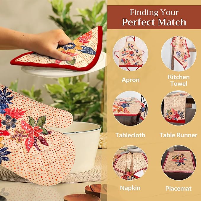 Maison d' Hermine Pot Holders Set 100% Cotton Heat Resistant Potholders 8" x 8" Hot Pads with Loop for Thanksgiving Christmas Decorations BBQ Cooking Baking Handling Hot Pans (Pack of 2, Kalahari)