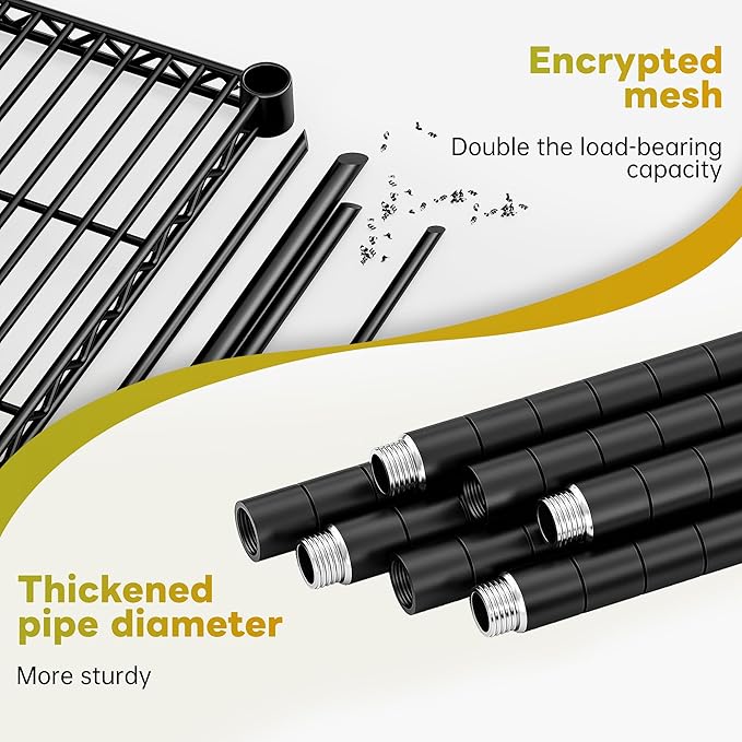 REIBII 45.5''W Storage Shelves Wire Shelving, 5 Tier Pantry Shelves for Storage Rack, Adjustable Metal Shelving for Pantry Kitchen Steel Shelving, 45.5" W x 71" H x 17.7" D