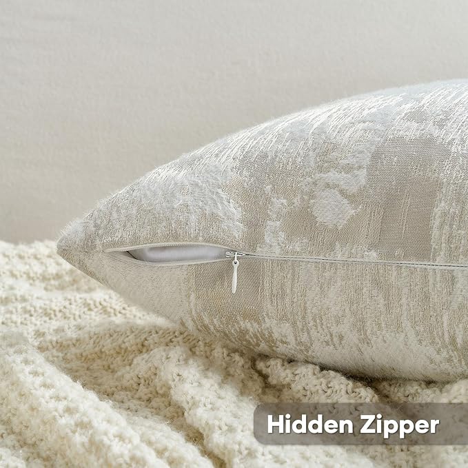 FUTEI Beige White Decorative Throw Pillow Covers 12x20 Inch Set of 2,Soft Faux Cashmere Jacquard - Textured & Cozy Pillow Case,Modern Home Decor for Couch Bed Living Room