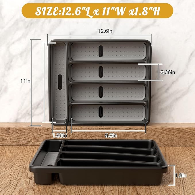 WEBACOO. Silverware Organizer for Kitchen Drawer - Non-Slip Utensil Drawer Organizer - Dishwasher Safe Cutlery Organizer Holds Spoons, Forks with 5 - Compartment