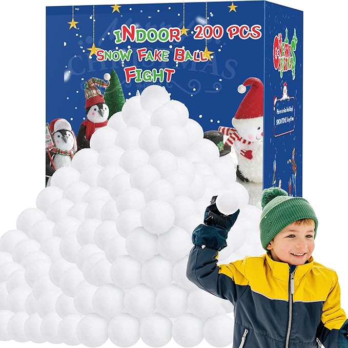 200 PCS Indoor Snow Balls, Soft Fake Snow Balls, Artificial Toss Ball fot Parent Child Interactive Props, Christmas Decorations Party Supplies Winter DIY Home Indoor Outdoor