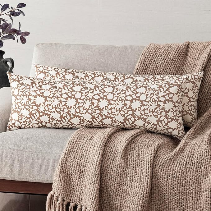 Foindtower Set of 2 Decorative Long Body Lumbar Throw Pillow Covers Accent Farmhouse Cushion Covers Boho Pillowcase for Couch Sofa Bedroom Living Room Home Decor Outdoor,14×36 Inch,Light Orange Brown