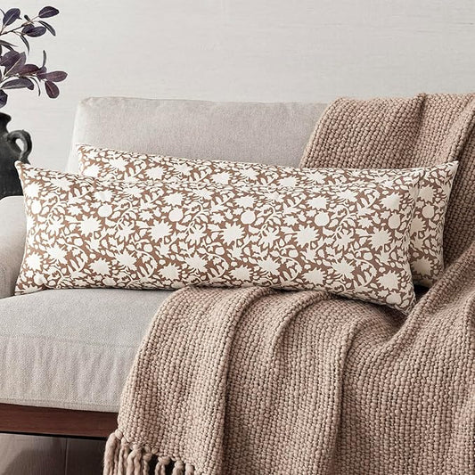 Foindtower Set of 2 Decorative Long Body Lumbar Throw Pillow Covers Accent Farmhouse Cushion Covers Boho Pillowcase for Couch Sofa Bedroom Living Room Home Decor Outdoor,14×36 Inch,Light Orange Brown