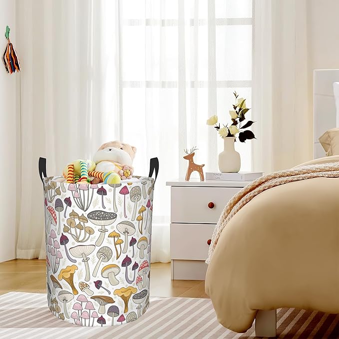 Mushroom Retro Laundry Basket,Waterproof Mushrooms Laundry Hamper,Collapsible Organizer Basket for Storage Bin Toy Bins, Dirty Clothes Laundry Basket for Living Room/Bathroom/Bedroom