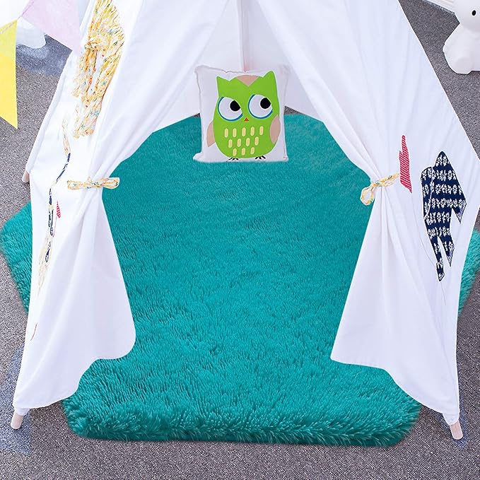 junovo Ultra Soft Rug for Nursery Children Room Baby Room Home Decor Dormitory Hexagon Carpet for Playhouse Princess Tent Kids Play Castle, Diameter 4.6 ft, Teal Blue