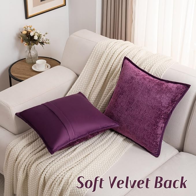 FUTEI Purple Chenille Throw Pillow Covers 16x16 Inch Set of 2,Soft Cozy Bound Edge Design Cushion Case,Home Decor for Couch Bed Living Room
