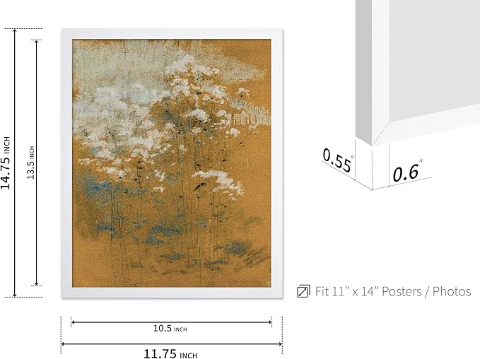 Poster Master Vintage Wild Flowers Poster - Retro Tonal Botanical Painting Print - Abstract Art - Floral Art - Farmhouse Art - Aesthetic Flower Shop or Living Room Wall Decor, 11x14 White Framed