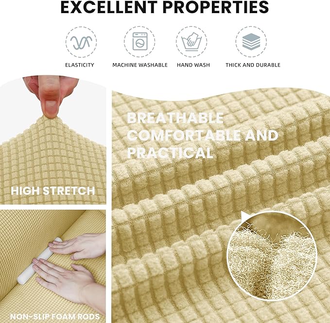 LURKA Stretch Oversized Sofa Slipcovers 1 Piece Couch Covers for 3 Cushion Couch Sofa Furniture Protector Full Sofa Covers with Elastic Bottom for Kids and Pet (Champagne, X-Large)