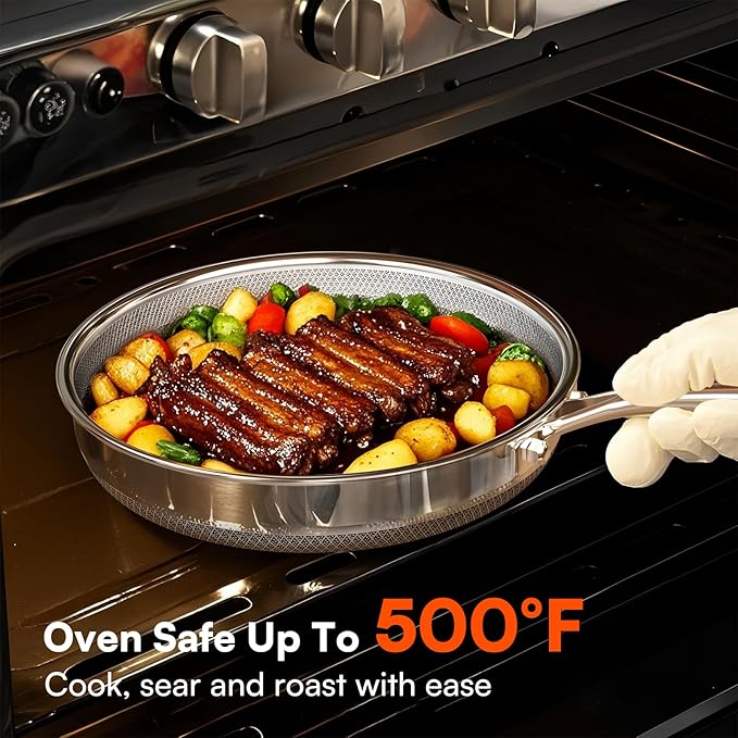 Non Stick Frying Pans Set with 3 Lid, Hybrid Pans Set Nonstick (8+10+12inch),Pan for cooking, nonStick Cookware, Dishwasher and Oven-Safe Cookware Sets, Stainless Steel Skillets