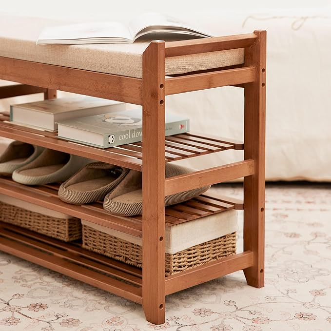 Hall Tree with Bench and Shoe Storage, Coat Rack Shoe Bench Set with Seat Cushion and 6 Hooks for Entryway, Hallway, Living Room and Bedroom