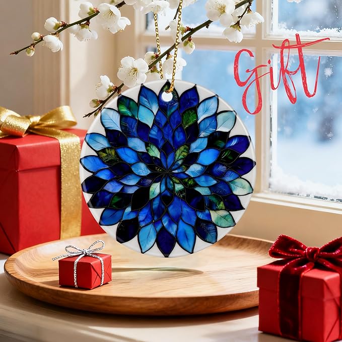 Blue and Green Leaves Mandala Ornament, Christmas Ornaments, Christmas Decorations, Holiday Decor Gifts for Family & Friends, Gift Exchange & Gift Idea, Giftbox Included