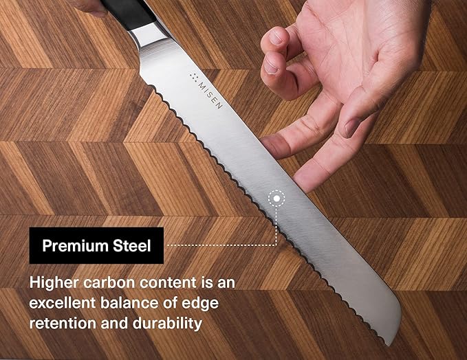 Misen Serrated Bread Knife - High-Carbon Japanese AUS8 Steel - Perfect for Soft Foods, Bread, Pastries, and Fruits - Verstatile Slicer, Razor-Sharp Edge, Durable Blade, Ergonomic Handle - 10", White