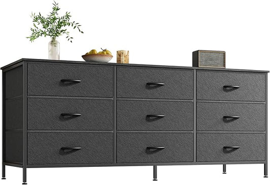 Huuger 9 Drawer Dresser, 55 Inch Dresser TV Stand for 55, 60 Inch TV, Entertainment Center with Drawers, for Bedroom, Closet, Black
