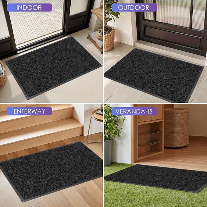 Kuyal Door Mat, 2'x4' Indoor Outdoor Entrance Mat to Trap Dirt and Moisture, Non Slip Waterproof Outdoor Mats, Commercial Floor Inside Outside Entrance, Heavy Duty Durable Welcome Mats, Black