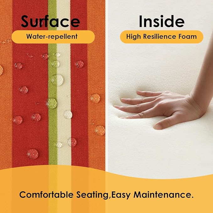 Outdoor Cushions for Patio Furniture Set of 2, 24"x24" Water Repellent Chair Cushions Removable Seat Bottom & Back Cushion Covers for Chair, Sofa, Couch, Rainbow Stripe