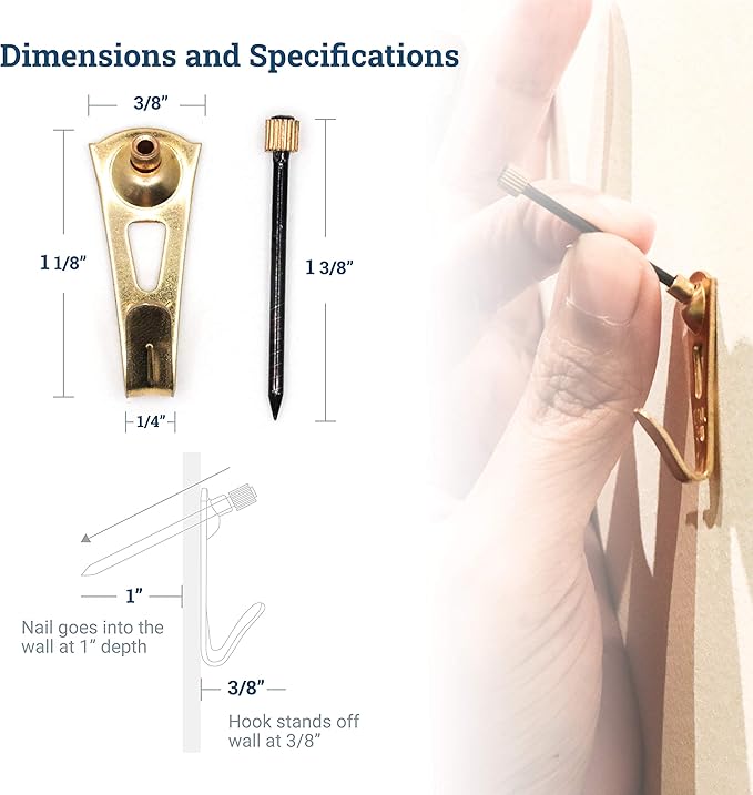 PHS - Professional Plaster Wall Picture Hangers 30 lbs - 25 Pack - Heavy Duty Picture Hooks for Drywall - Frame Hanging Hardware - Art Hooks for Wall - Secure Picture Hanging Kit