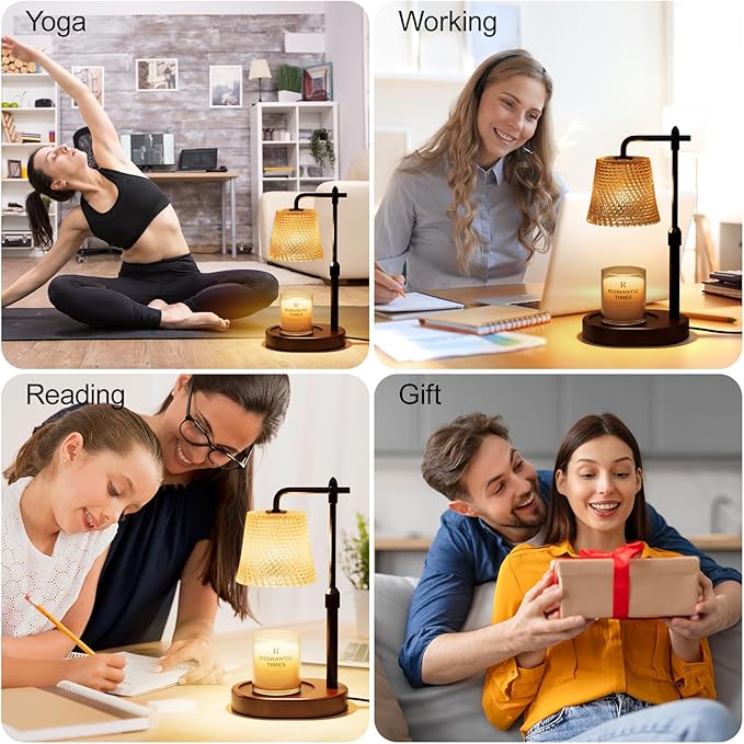 Candle Warmer Lamp with Timer Dimmable - Height Adjustable Candle Warmer for Jar Candles - Birthday Gifts for Women Mom - House Warming Gifts New Home Decor (Walnut Base Amber Shade)