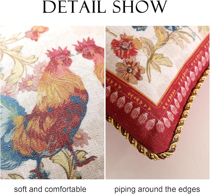 patdrea Designer Pack of 2 Square Throw Pillow Covers,Farmhouse Red Linen with Animals and Floral Pattern Pillows Cover,Decorative Pillowcases Cushion for Bed Living Room Outdoor Car,18"x18"