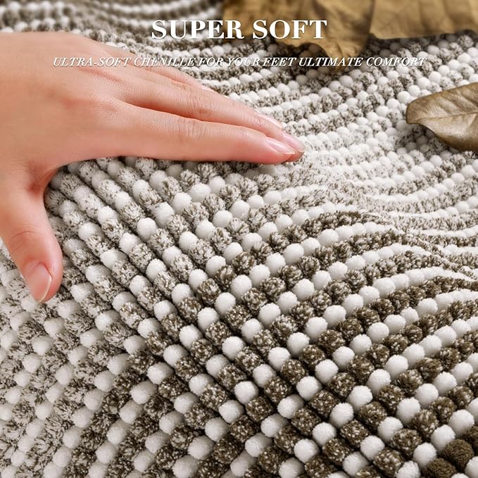 BSICPRO Bathroom Rugs and Mats Sets, 2 Piece Thick Absorbent Chenille Bath Mat Rug Set Non Slip, Soft Shaggy Bath Room Floor Mats for Bathroom, Machine Washable (Latte, 20" x 60" Plus 20" x 32")