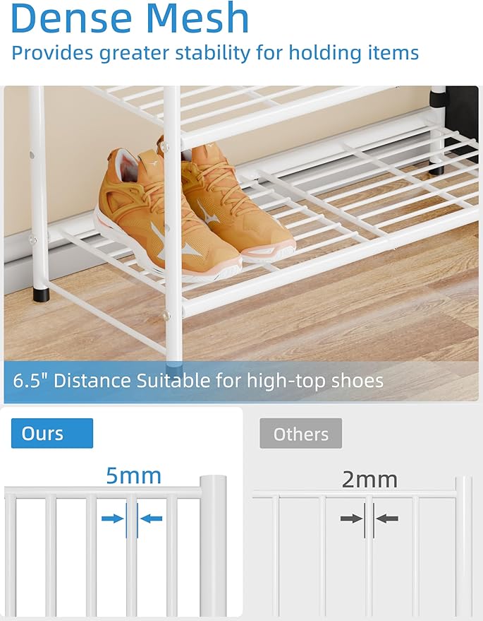 6-Tier Shoe Rack, 27" Wide Shoe Organizer for Closet, 24 Pairs Large Metal Shoe Shelf, Entryway, Bedroom, White