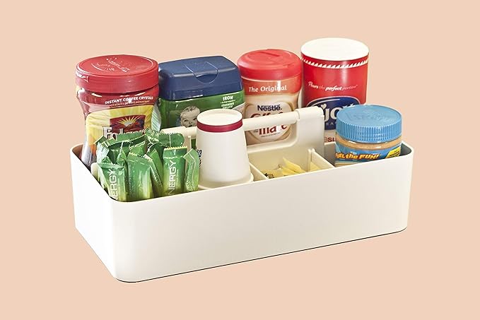 2 PACK - Portable DIY 8 Dividers Durable Plastic Organizer Tote Tool, Supply, Vanity Storage Home Office School Makeup Cleaning Caddy with Handle Made In USA (Ivory)