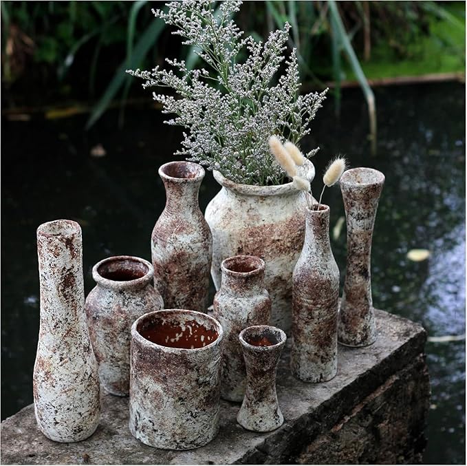 roro Handmade Rustic 7-Inch Brown Rustic Ceramic Vase - Antique Indoor Outdoor with an Elegant Classic -Shaped Design