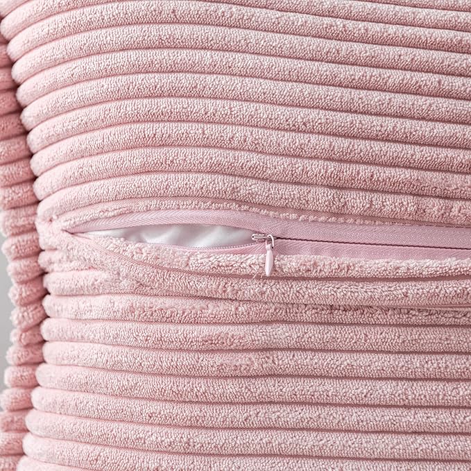 MIULEE Decorative Lumbar Throw Pillow Covers for Couch Bed Livingroom 12x20 Inch Set of 2 Pink Boho Accent Throw Pllows Broadside Striped Patchwork Soft Corduroy Pillowcases