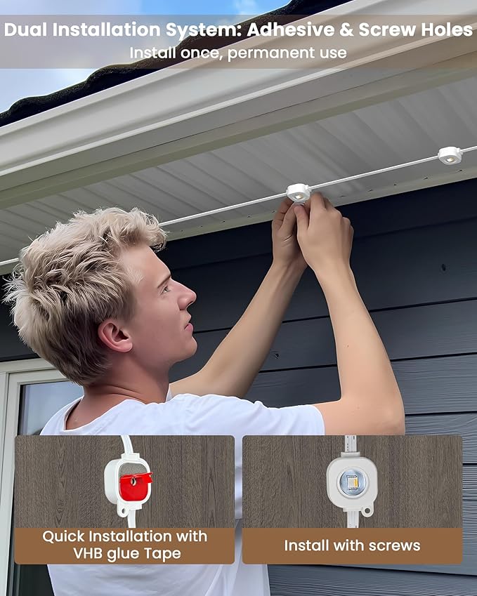 Gefolly Permanent Outdoor Lights Pro, 200ft with 120 RGBW Double-LED Light 111 Scene Modes for Daily, Halloween, Christmas, IP67 Waterproof for Outdoor Decor, Works with Alexa, Google Assistant, White