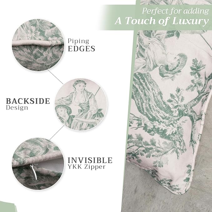 Maison d' Hermine Decorative Pillow Covers 20x20 Inch Square 100% Cotton Throw Pillow Covers with Invisible Zipper for Living Room Couch, Chair, Sofas, Bedroom, Home (The Miller - Antique Green)