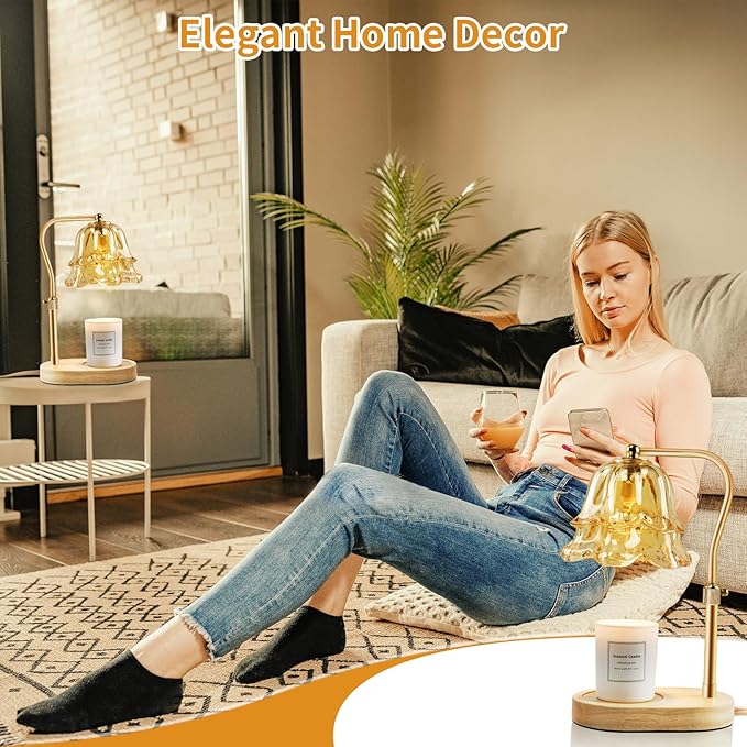 Candle Warmer Lamp with Timer Dimmer: Flower Large Wax Melt Warmer with 2 Bulbs for Scented, Height Adjustable Home Decor House Warming Birthday for Women Mom