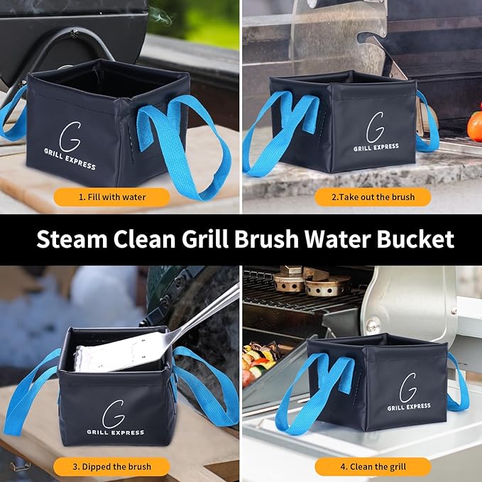 Collapsible Water Bucket for Grill Brush Heads, Durable Dunk Tank for Stainless-Steel Grates and Steam Grills (Bucket Only, No Brush Included)
