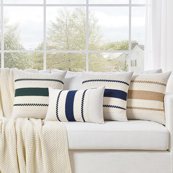 Fancy Homi Set of 2 Dusty Blue Vintage Lumbar Decorative Throw Pillow Covers 12x20 Inch for Couch Bed Sofa Chair Bedroom, Rustic Retro Square Cushion Case, Modern Farmhouse Boho Living Room Decor