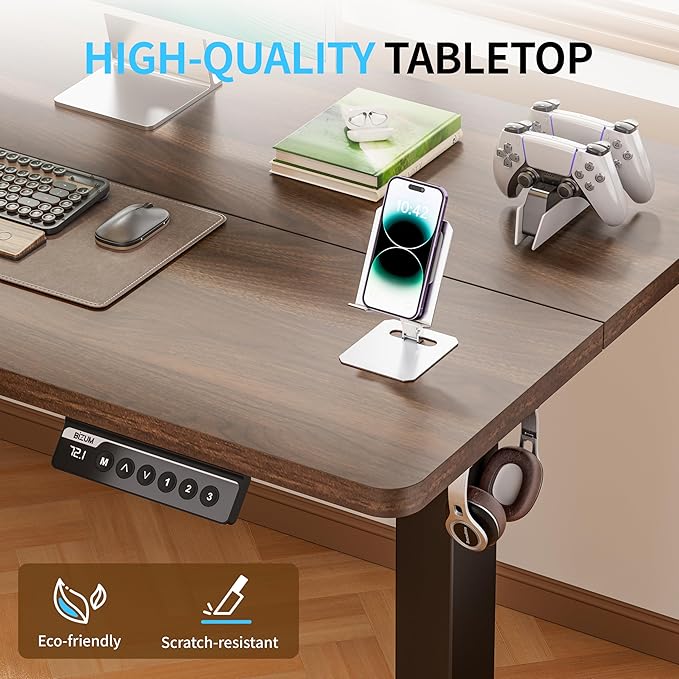 BIZUM Electric Standing Desk, 55x24 inches Height Adjustable Desk, Sit to Stand Desks Memory Gaming Computer Workstation for Home Office, Dark Walnut