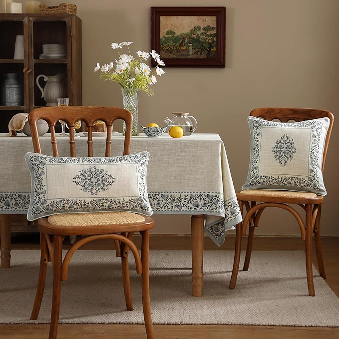 Design Linen Rectangle Throw Pillow Covers 12"x20" Pack of 2, Cottage Farmhouse Cushion Covers with Blue Grey Thorn Vine Pattern Decoration Pillowcases for Bed, Living Room, Outdoor, Car