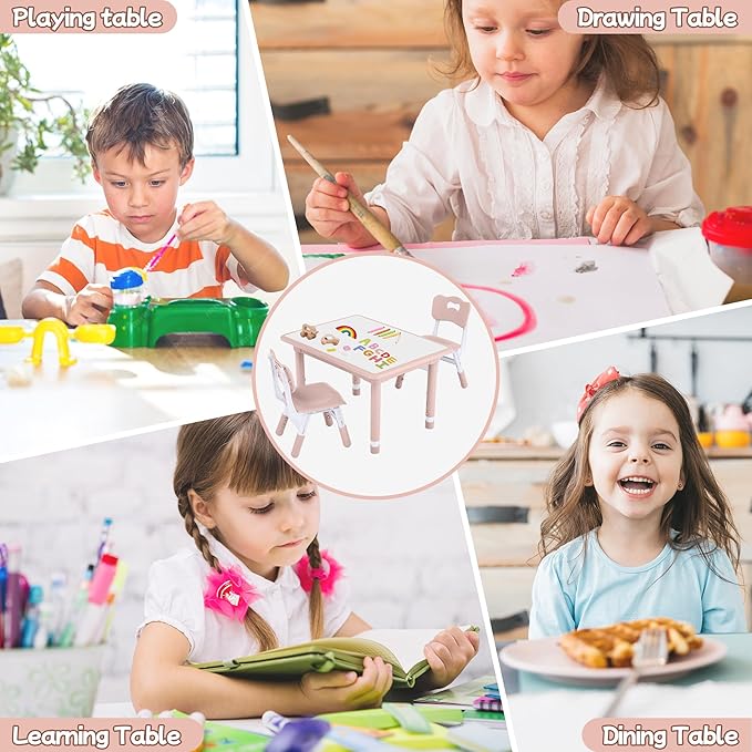 Toddler Table and Chair Set, Height Adjustable-Upgrade Kids Table and 2 Chairs for Ages 3-8, Multi-Activity Toddler Play Table with Graffiti Desktop for Home/Daycare/Classroom