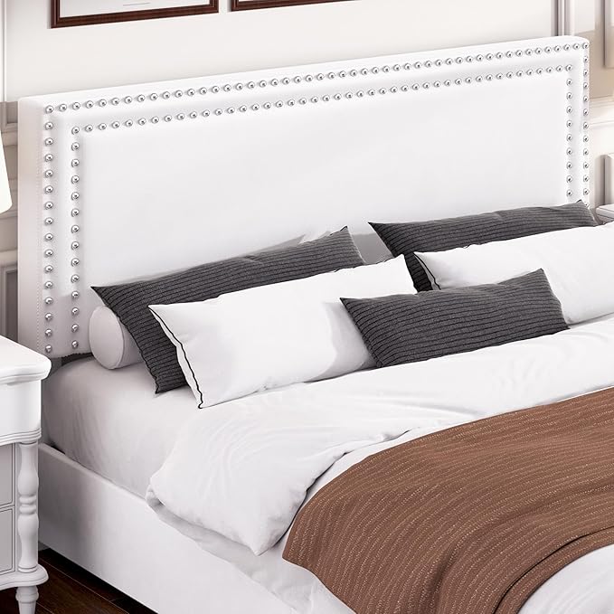 VECELO King Size Upholstered Platform Bed Frame with 4 Storage Drawers, Adjustable Velvet Rivet Decor Headboard, Wooden Slats Support, No Box Spring Needed, Easy Assembly