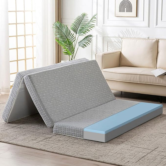 Foldable Mattress, 3 Inch Memory Foam Guest Floor Mat, Tri Folding Portable Mattress for Living Room/Camping, Washable Cover, Non-Slip Design, Twin XL Grey (Size: 38" L x 80" W x 3" Th)