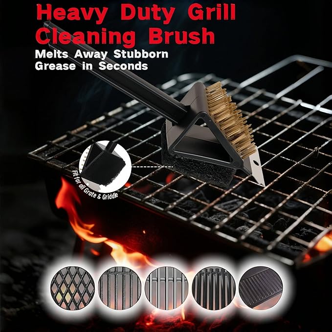 2 Pack Grill Brush for Outdoor Grill, 3 in 1 Grill Cleaning Brush and Scraper BBQ Brush Safe BBQ Cleaning Tools