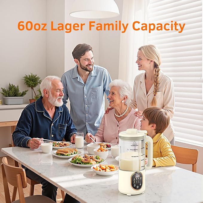 Beyn 10-in-1 Upgraded 60oz Nut Milk Maker Machine with 48-Leaf Titanium Blades，Automatic Plant-Based Milk Maker for Homemade Oat, Soy, Almond, Juice & More，Temp Hold, Delay Start, Boil &Auto Clean