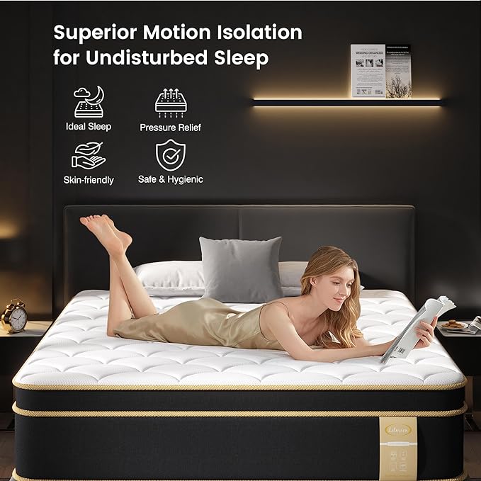 Queen Mattress, 14 Inch Gel Memory Foam Hybrid Mattress Queen Size Bed in a Box, Pressure & Pain Relief, Medium Firm, CertiPUR-US, Individual Pocket Spring, Edge Support