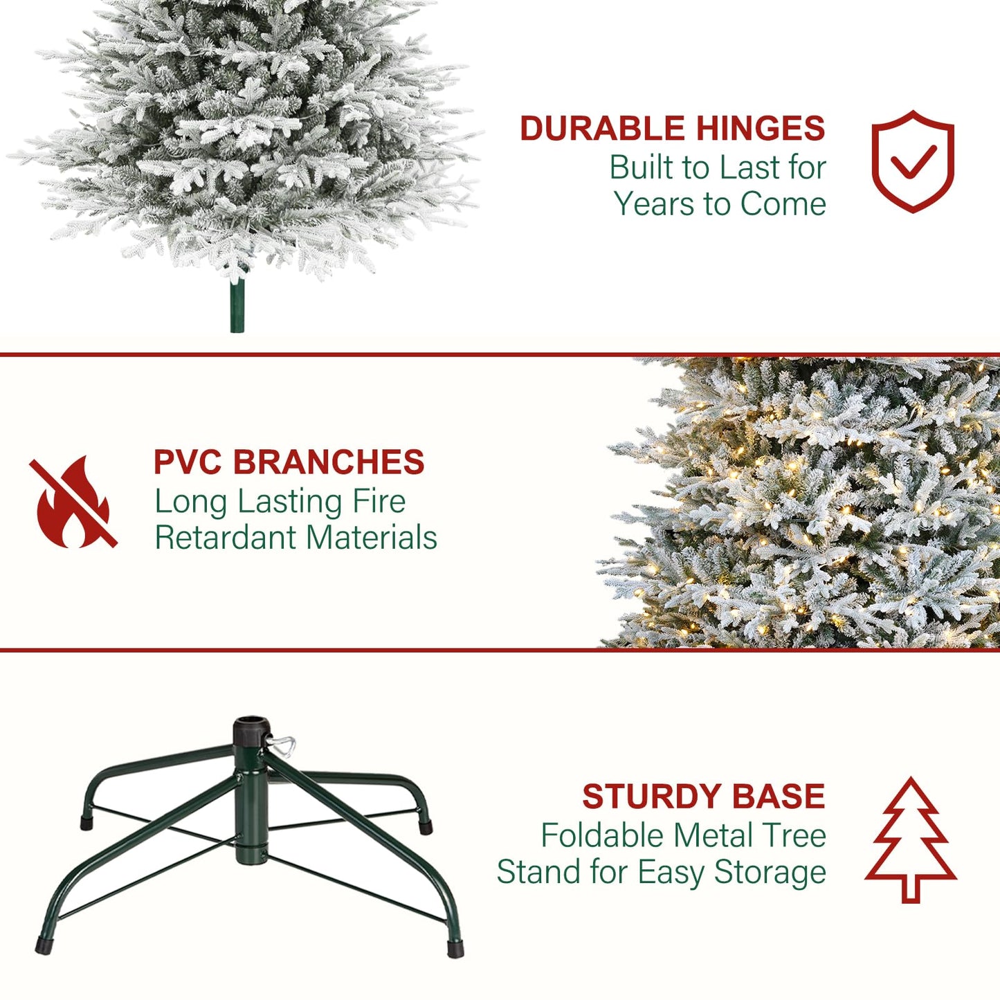 Hykolity 7.5 ft Prelit Snow Flocked Christmas Tree, 2933 PE&PVC Realistic Branch Tips, Artificial Twinkling Christmas Tree with 450 Warm White LED Lights, Metal Stand and Hinged Branches