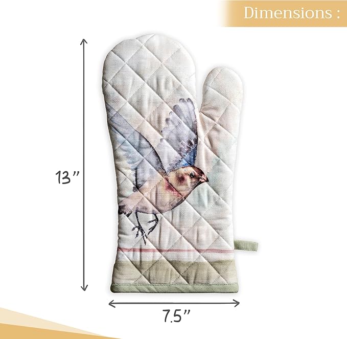 Maison d' Hermine Oven Gloves 100% Cotton Easter Oven Mitt Heat Resistant BBQ Cooking Gloves with Loop for Grilling, Microwave, Barbeque, Flying Birds Spring/Summer (Oven Mitt (7.5''''x13''''))