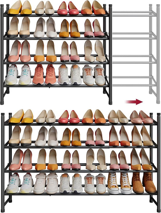 Tajsoon Expandable Shoe Rack for Closet 4 Tier, 29“-41“Adjustable & Stackable Shoe Shelf Storage, Metal Shoe Rack Organizer for Front Door Entrance, Closet, Garage, Entryway, Black