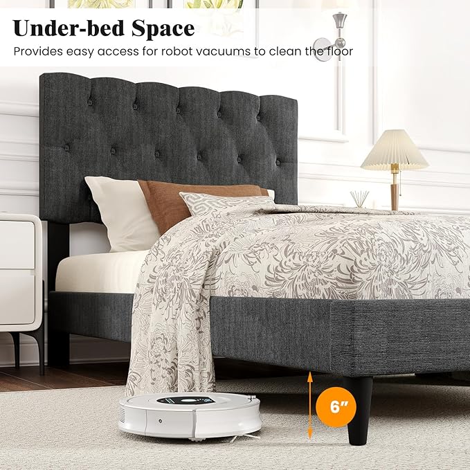 Giantex Twin Bed Frames with Headboard, Modern Upholstered Platform Bed Frame with Diamond Tufting Headboard, Wooden Slats Support, No Box Spring Needed, Gray