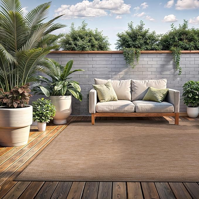 Washable Indoor Outdoor Rug 9x12 Weather Resistant Area Rugs Modern Solid Jute Rug for Porch Deck Balcony Backyard Patio Outside Carpet (9 X 12 Jute Beige)