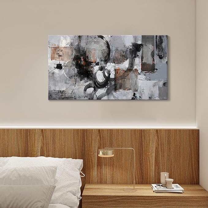 Pogusmavi Black Abstract Canvas Wall Art Living Room Gray and White Wall Decor Paintings for Wall Decorations Modern Wall Decor for Bedrooms Large Framed Artwork for Walls 24×48IN