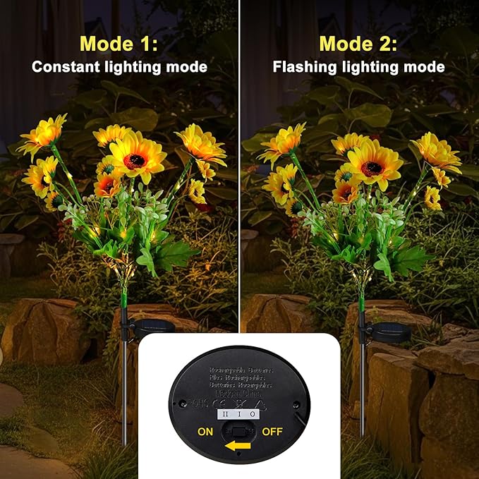 Aolyty Solar Garden Lights Outdoor, Solar Flower Lights with 24 Sunflowers 2 Modes, IP65 Waterproof LED Stake Light 2 Pack for Pathway Patio Yard Landscape Decorative